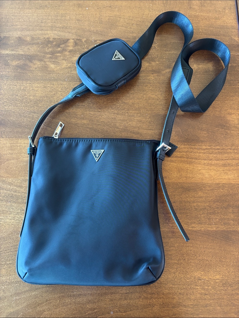 Guess Black Nylon Crossbody Bag with Detachable Mini Pouch